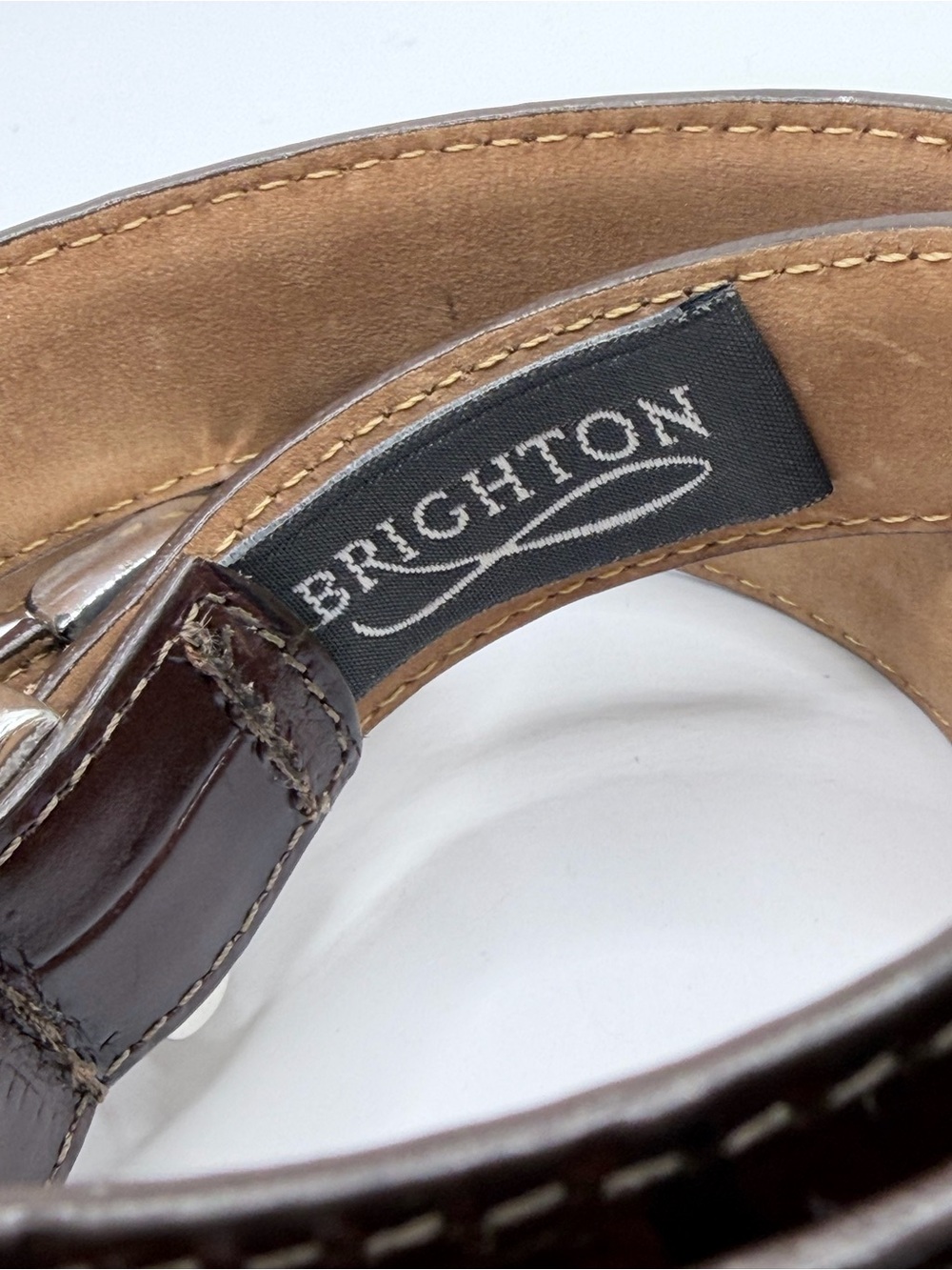 Brighton Dark Brown Leather Belt with Silver Logo Tag - Picture 6 of 9